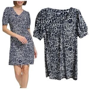 Tommy Hilfiger Dress Size 16 Navy White Floral Puff Sleeve Beach Blossom V-Neck